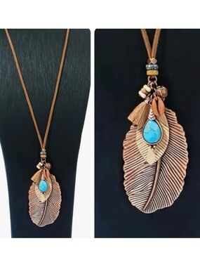 Bohemian Elegant Feather Pendant Multi-Layer Suede Necklace